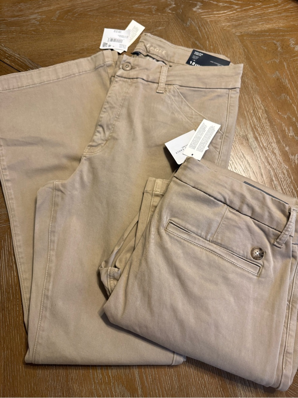 TWO pair American Eagle size 12, 31 waist kick  boot high waist uniform pants